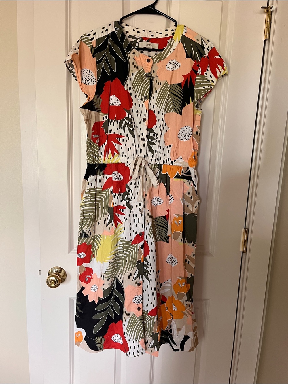 LOFT Multicolor Floral Button-Front Midi Dress